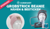 Grobstrick Beanie Naehen Besticken mit banner kompr