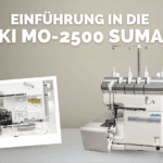 Grafik zur Einführung in die Juki MO-2500 Sumato mit Abbildung der Overlockmaschine und Detailansicht des Greiferbereichs